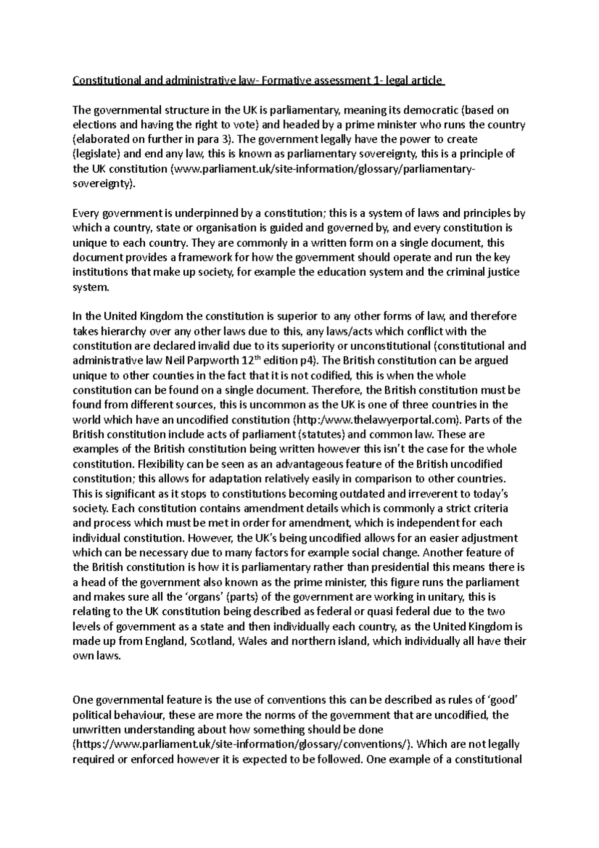 Formative assessment 1 c&A Constitutional and administrative law