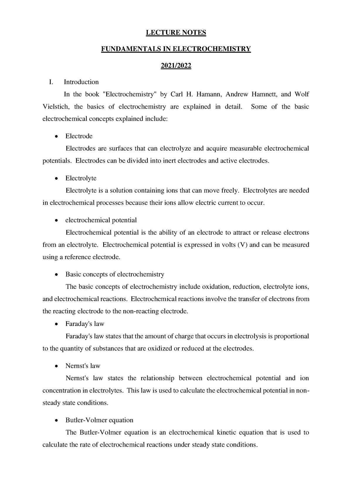 Lecturer Notes Fundamentals In Electrochemistry Electrochemistry ...