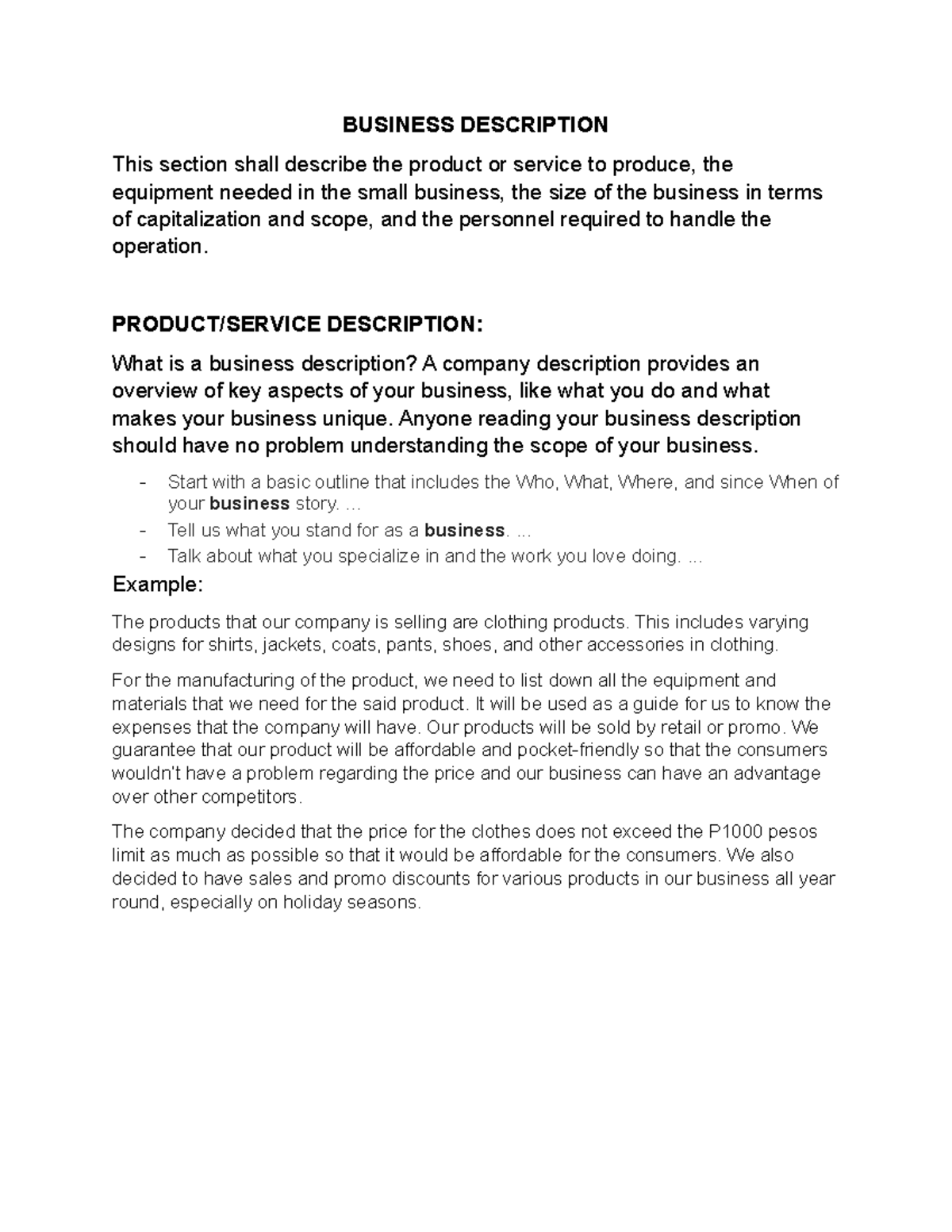 Business Description Template BUSINESS DESCRIPTION This Section Shall business-description-template-business-description-this-section-shall