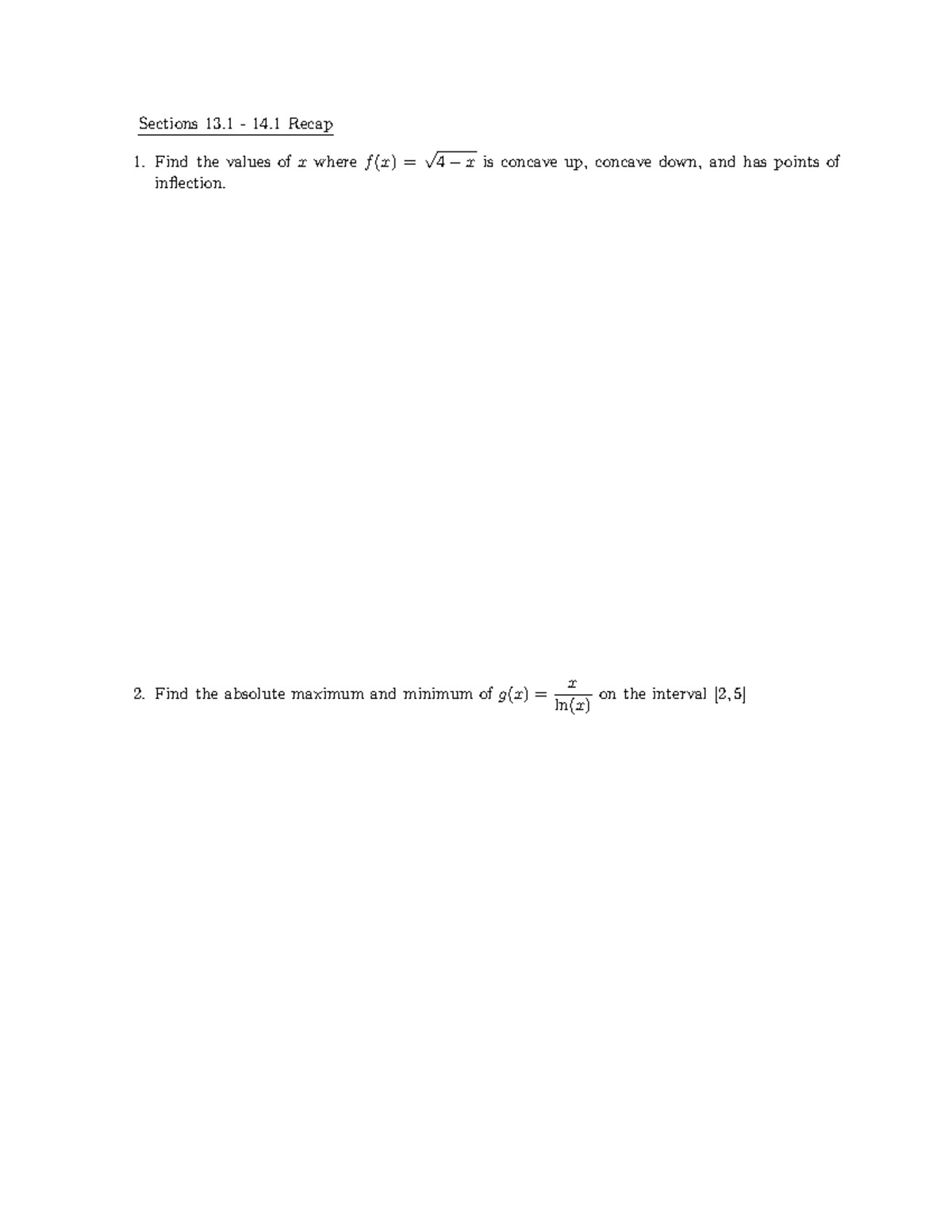 Math 102 Section 13.1-14.1 Review - MATH 102 - Sections 13 - 14 Recap ...
