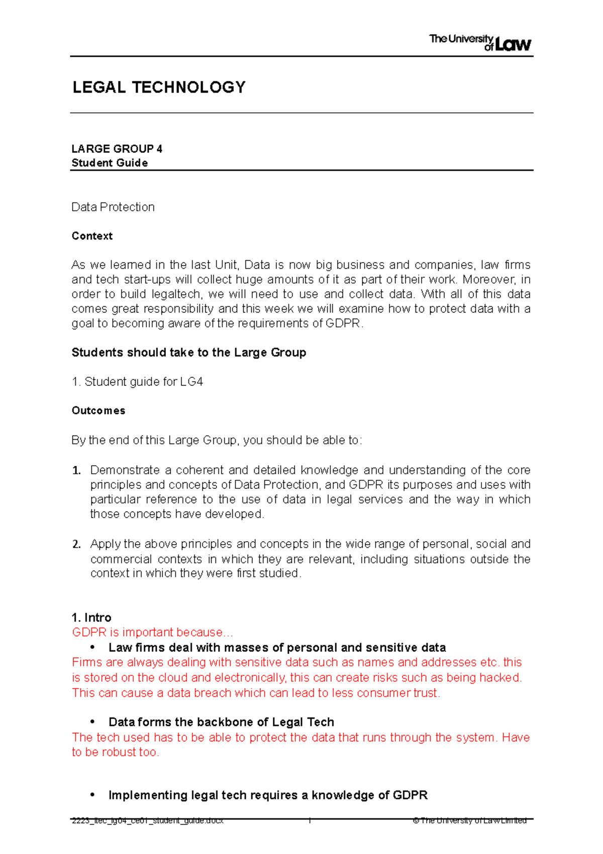 Lg4 LT - dshf - LEGAL TECHNOLOGY LARGE GROUP 4 Student Guide Data ...