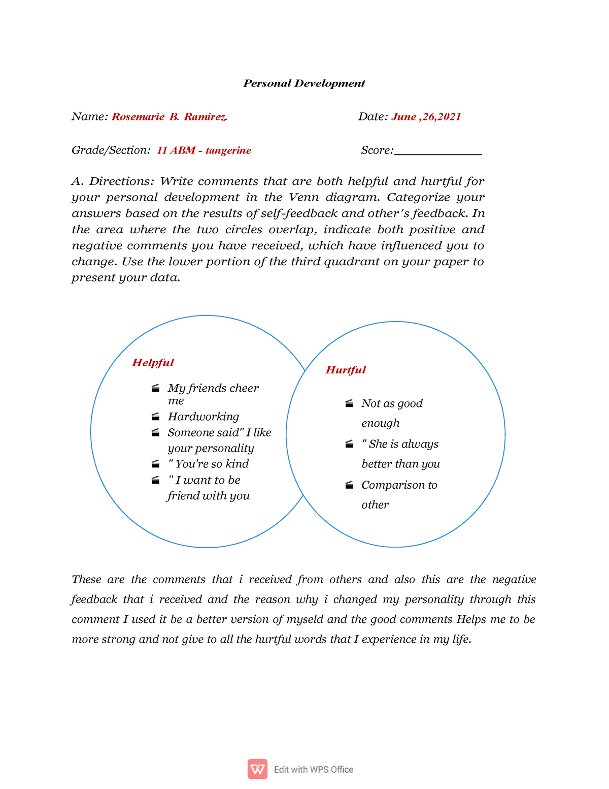 Activity 20 - Exercises For G12 - Personal Development Name: Rosemarie ...