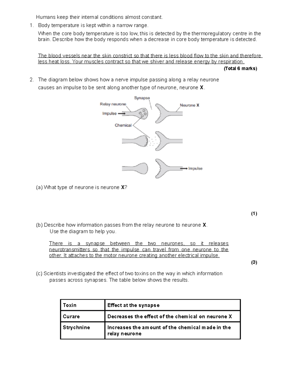 Homeostasis exam questions - Humans keep their internal conditions ...