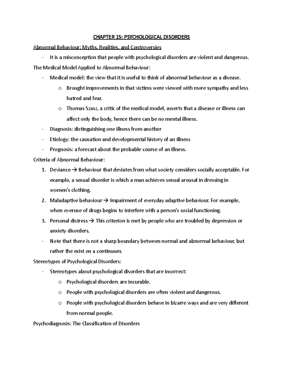 Psych 101- Chapter 15 Revision Notes - CHAPTER 15: PSYCHOLOGICAL ...