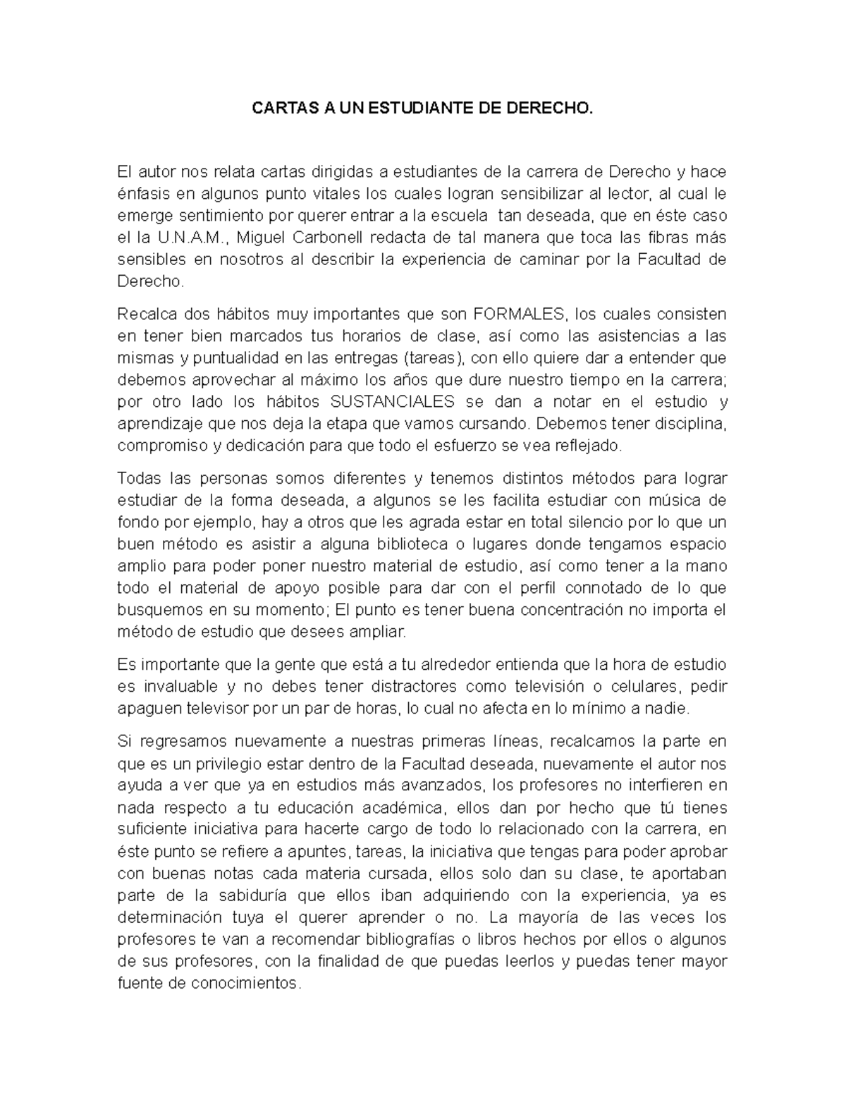 Cartas A UN Estudiante DE Derecho CARTAS A UN ESTUDIANTE DE DERECHO. El autor nos relata