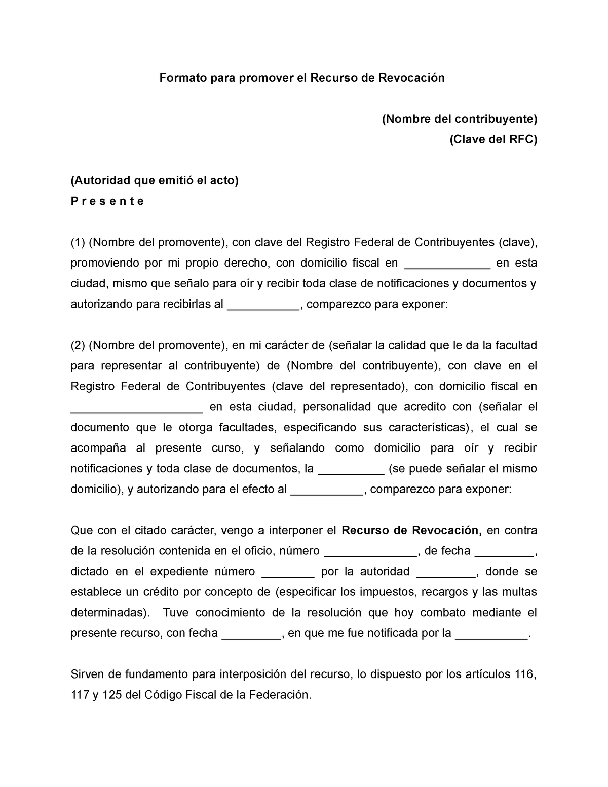 Formato DE Recurso-de-revocacion - Formato Para Promover El Recurso De ...