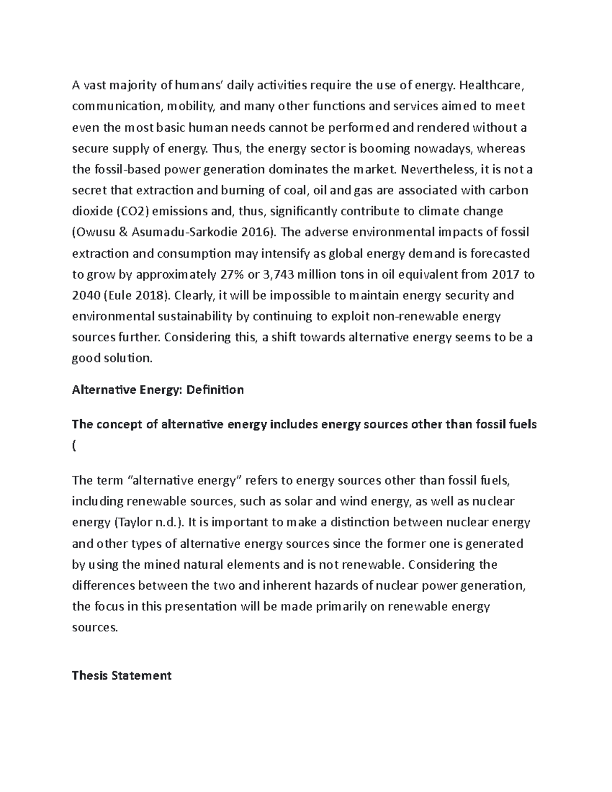 alternative energy sources essay conclusion