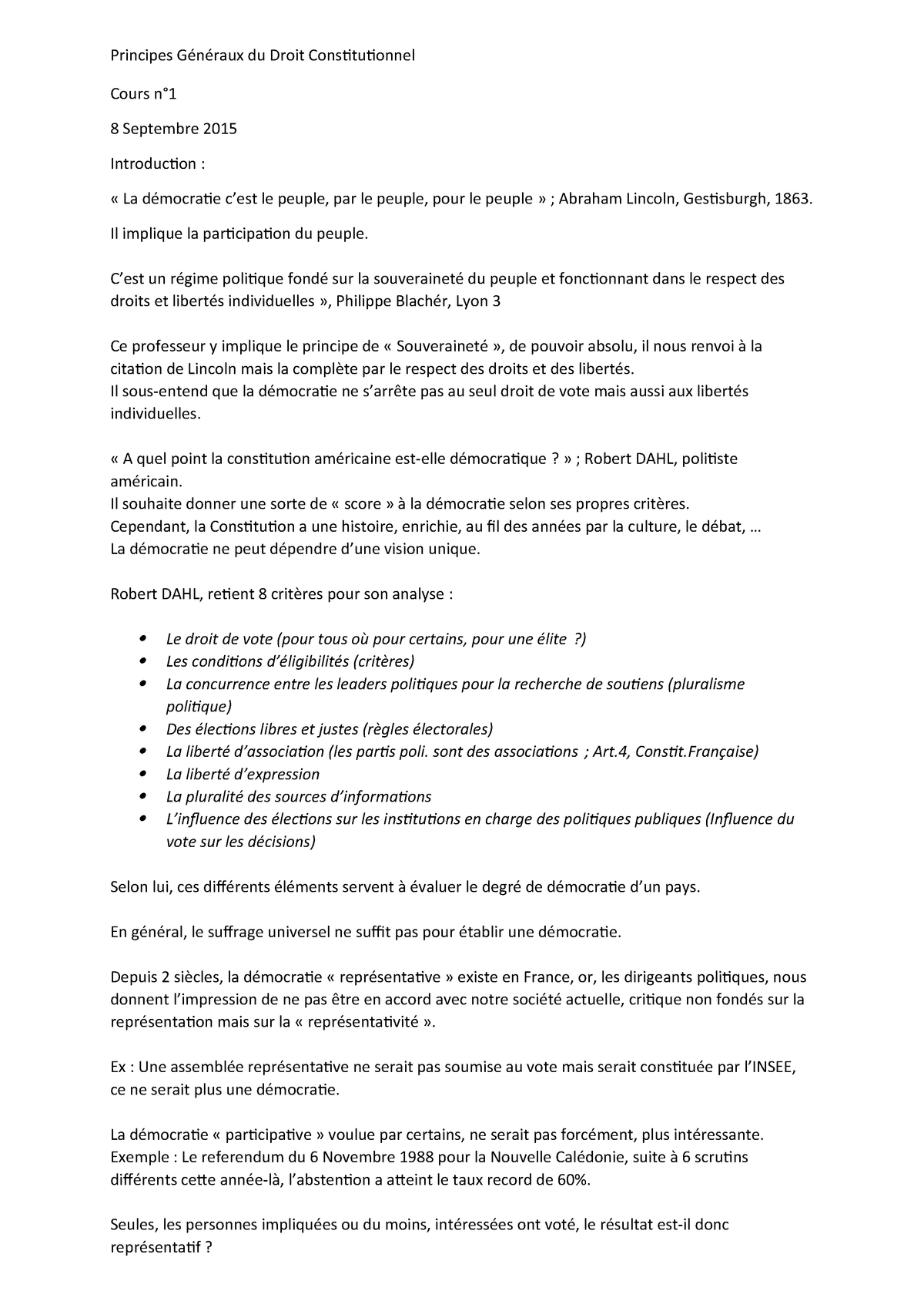 Droit Constit Uvsq Principes Raux Du Droit Constitutionnel Cours Septembre 15 Introduction La Mocratie Est Le Peuple Par Le Peuple Pour Le Peuple Abraham Studocu
