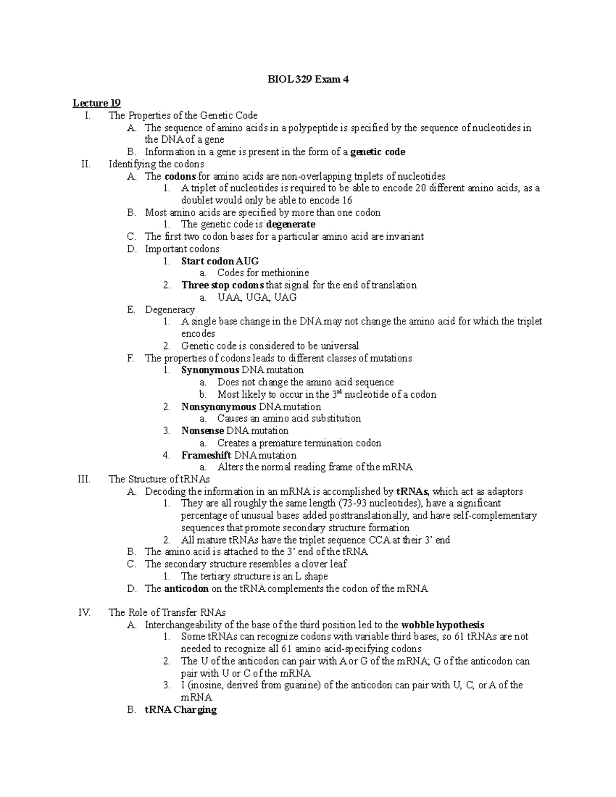 BIOL 329 Exam 4 - Extreme amount of effort put into these notes to ...