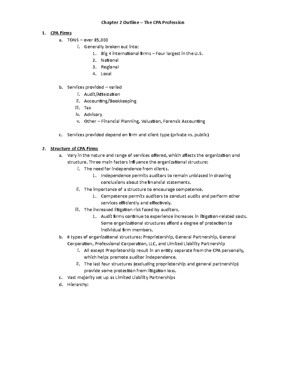 Chapter 2 Outline - Chapter 2 Outline – The CPA Profession CPA Firms a ...