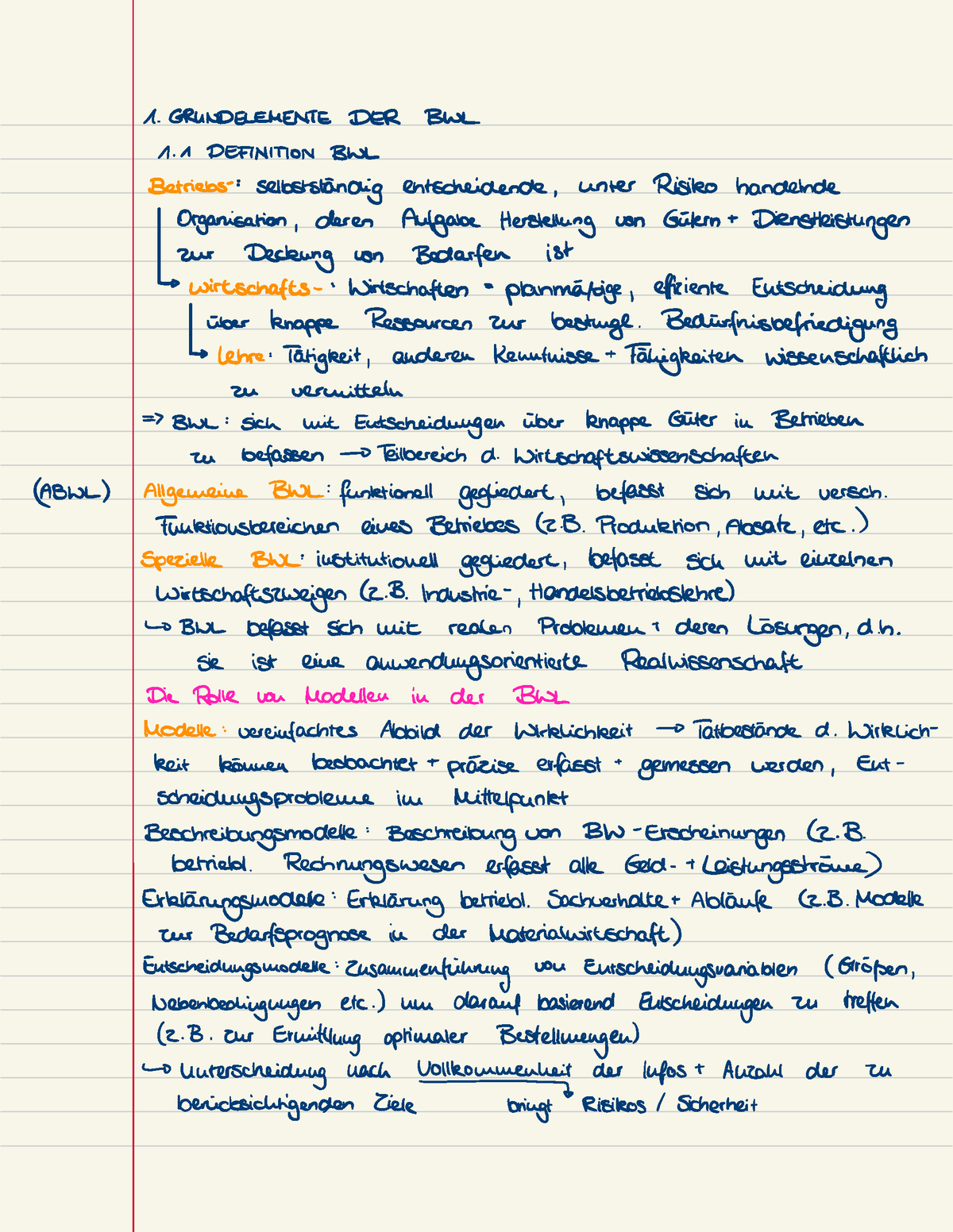 BWL 1 - Zusammenfassung BWL I - Einführung Und Grundlagen ...