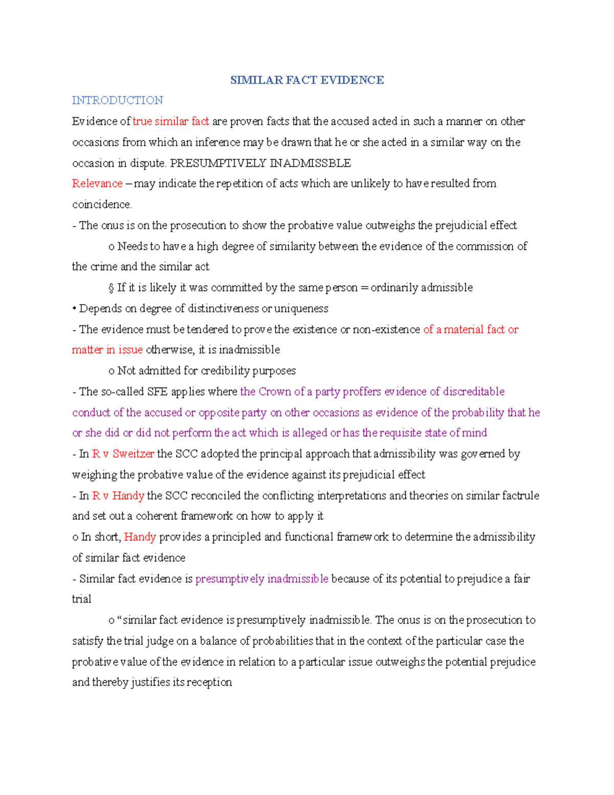 Similar Fact Evidence - SIMILAR FACT EVIDENCE INTRODUCTION Evidence of ...