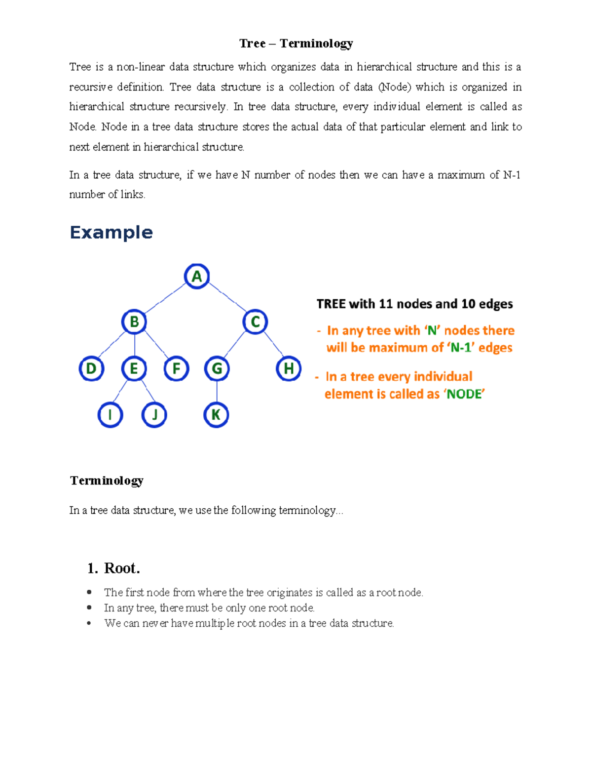 Tree Terminologies in Data Structures - Tree – Terminology Tree is a ...