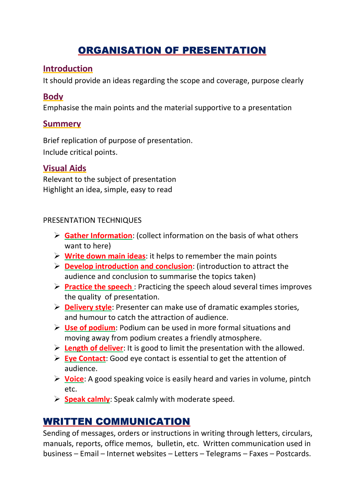 Organisation Of Presentation - ORGANISATION OF PRESENTATION ...