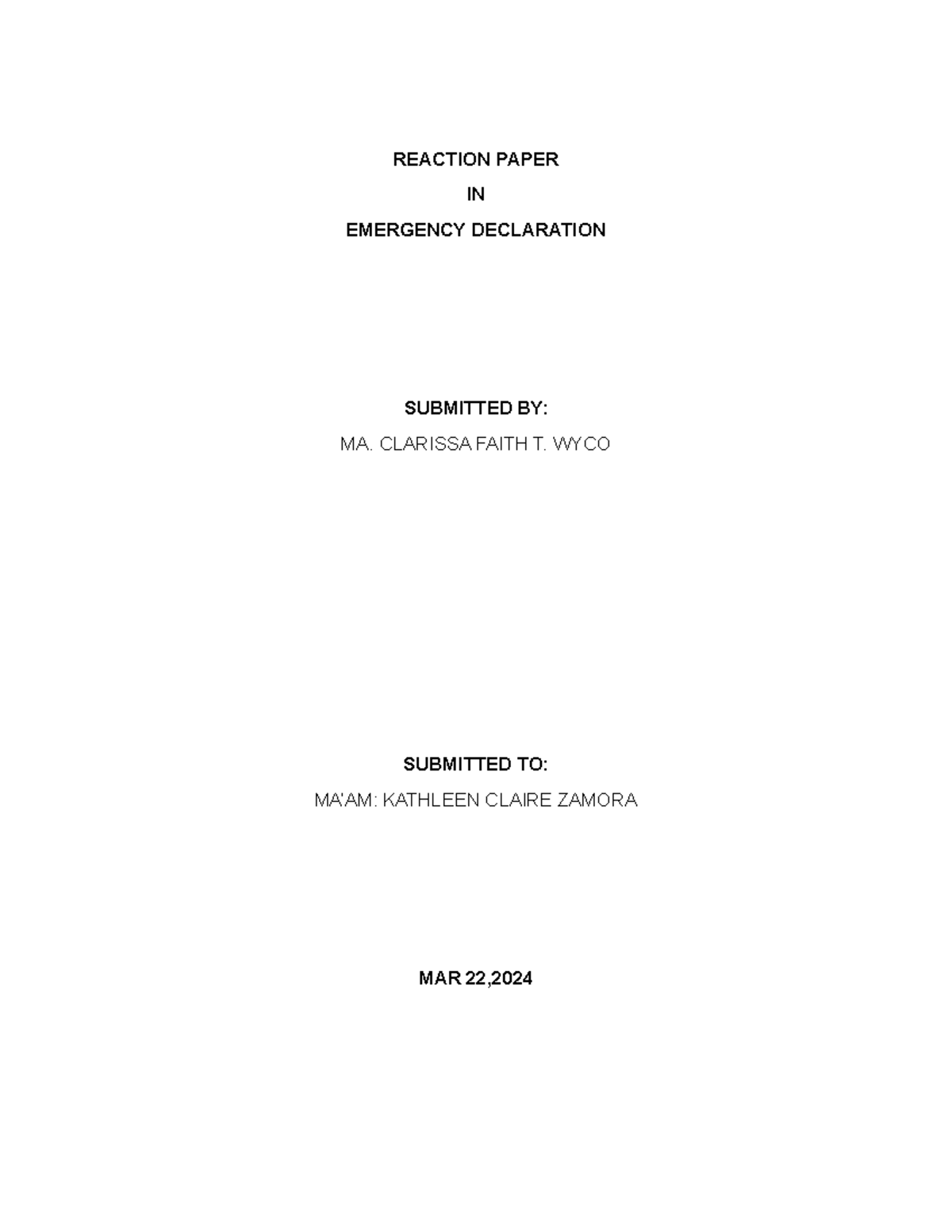 Reaction Paper in emer dec submit by wyco - REACTION PAPER IN EMERGENCY ...