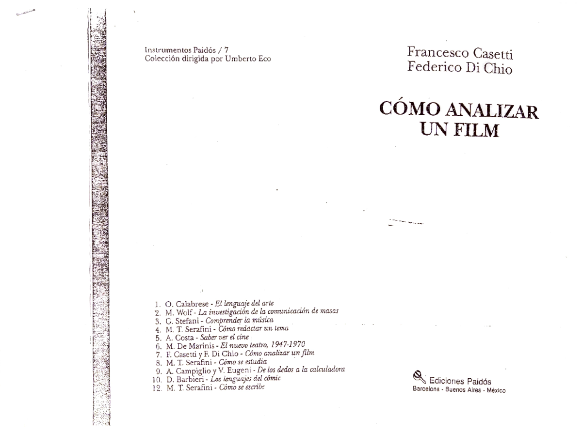 F Casetti y F Di Chio Cmo analizar un film - Narrativa Audiovisual