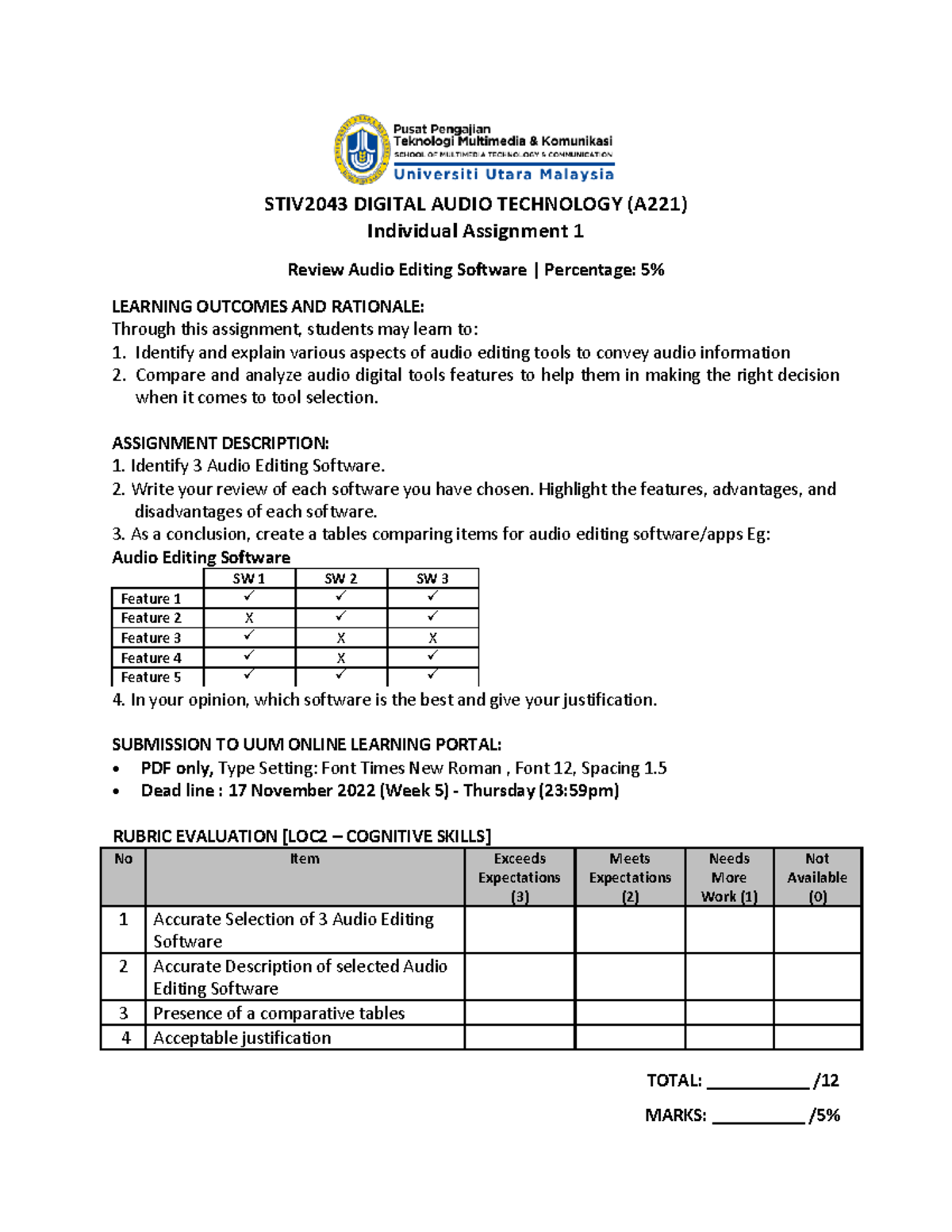 A221 Stiv2043 Ind Assignment 1 Stiv2043 Digital Audio Technology A221 Individual Assignment A221 Stiv2043 Ind Assignment 1 Stiv2043 Digital Audio Technology A221 Individual Assignment