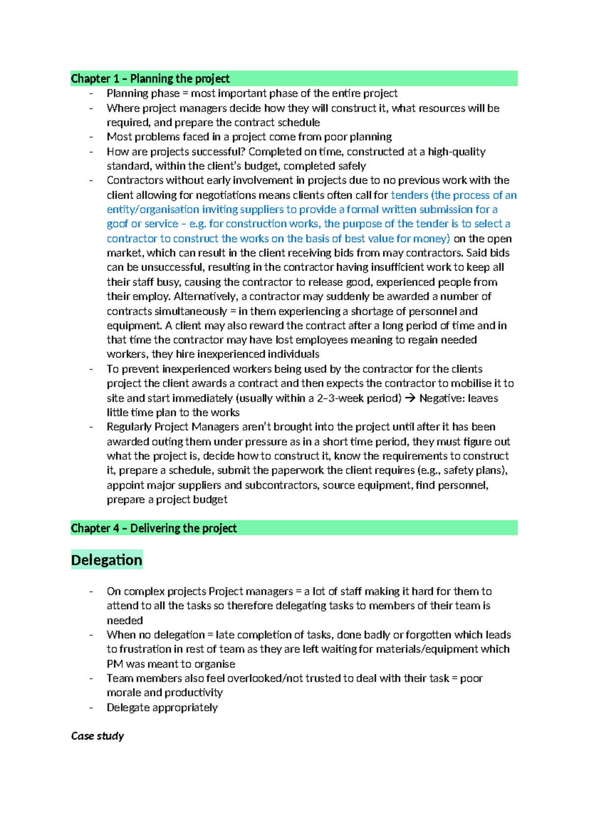 Textbook notes - Chapter 1 – Planning the project - Planning phase ...