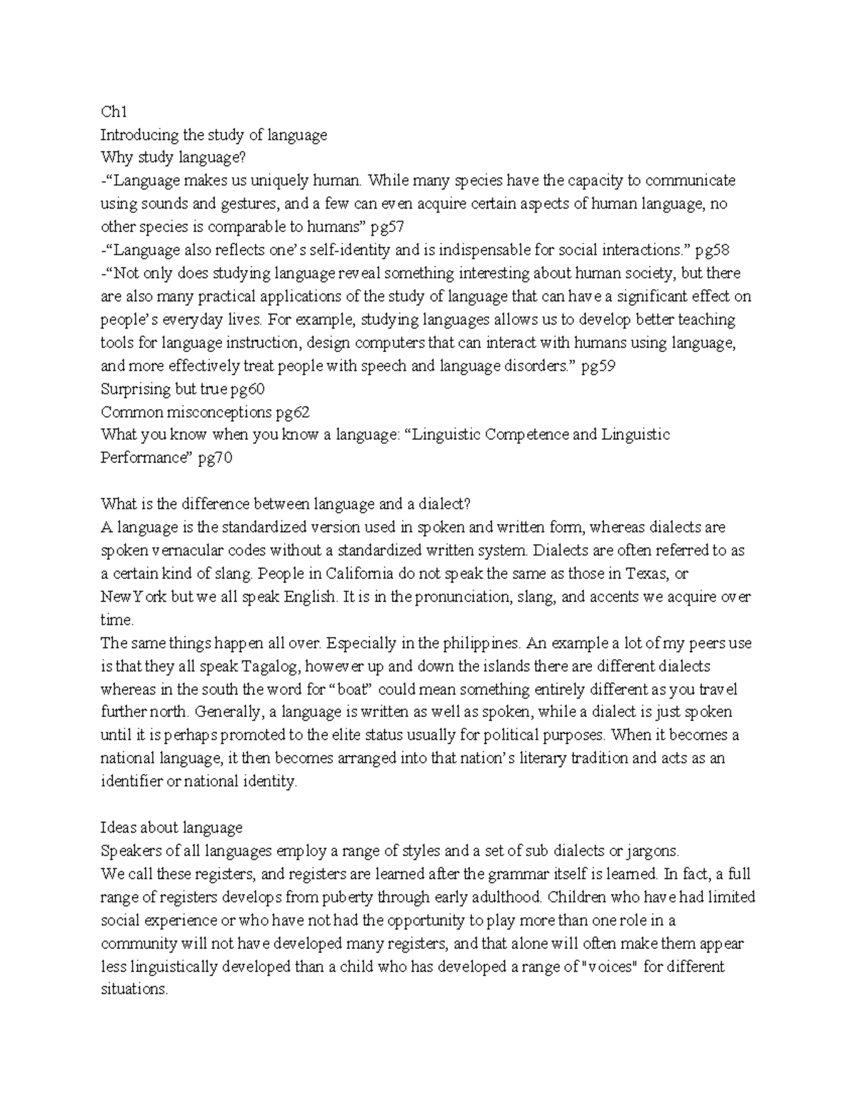 Ling A101 Notes - Ch Introducing the study of language Why study ...