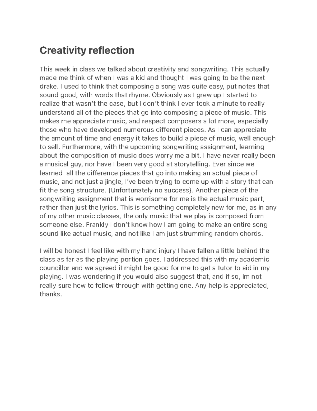 creativity reflection essay