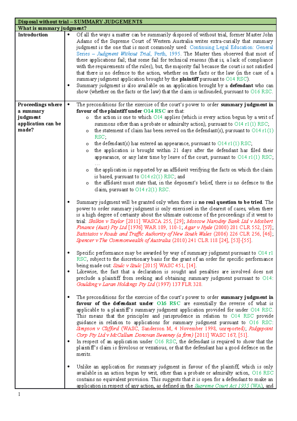 Summary Judgements Disposal without trial SUMMARY JUDGEMENTS What