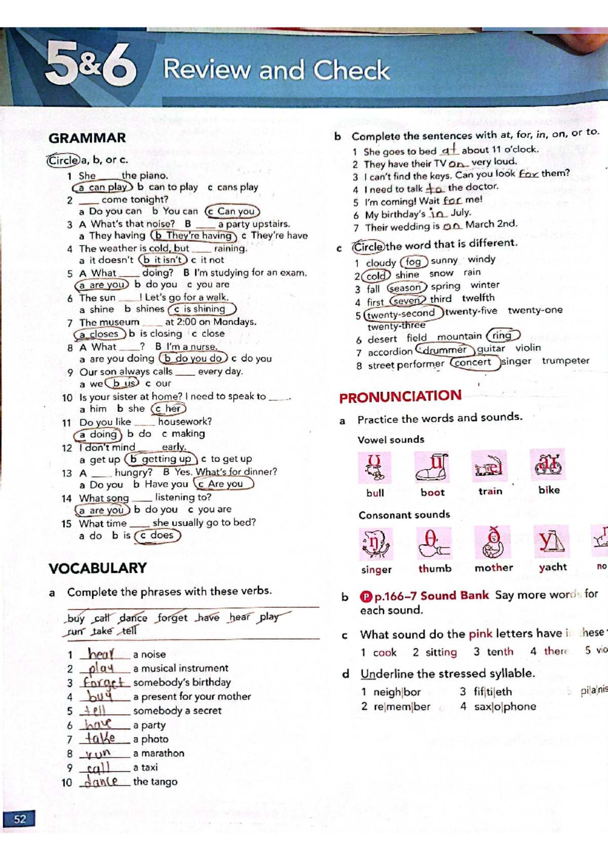 Book Pages P Ginas Ingles Review And Check Grammar B Complete The Sentences With At For In