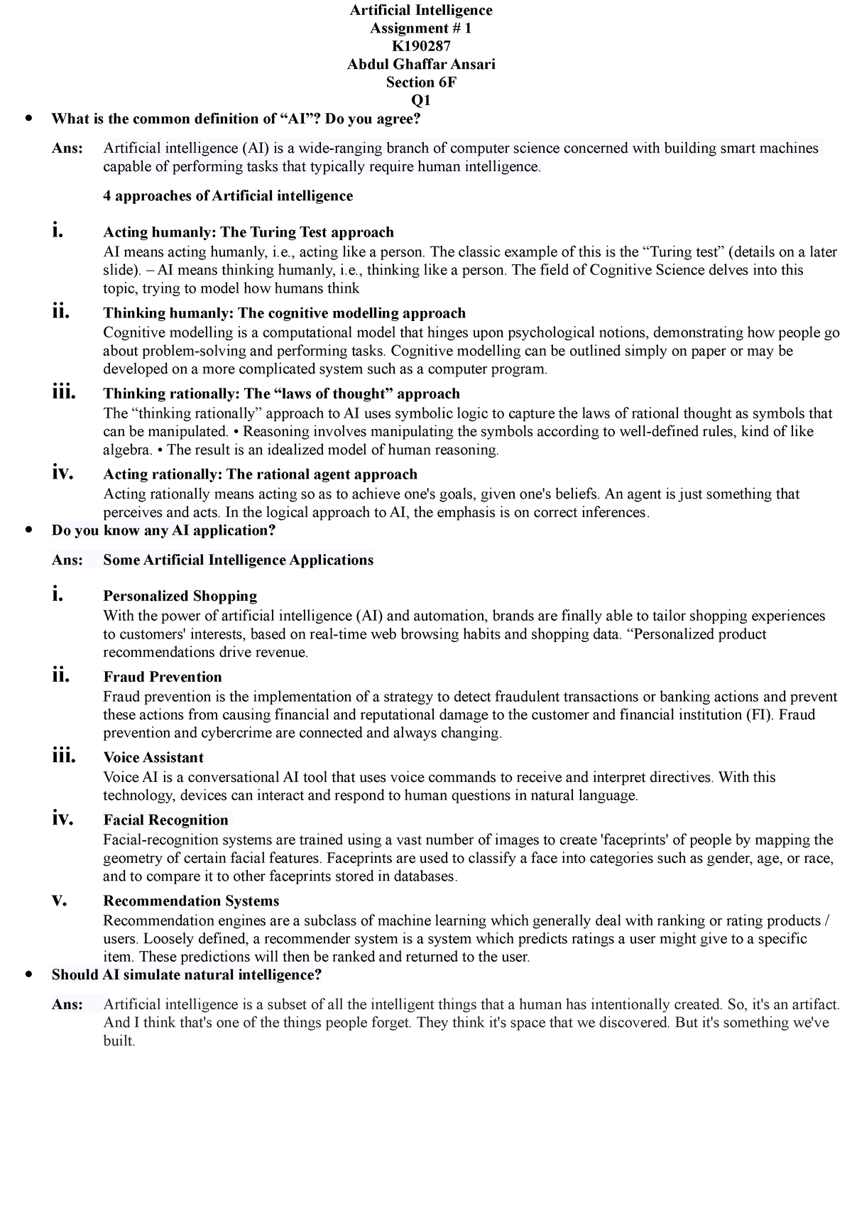 artificial intelligence practical assignment