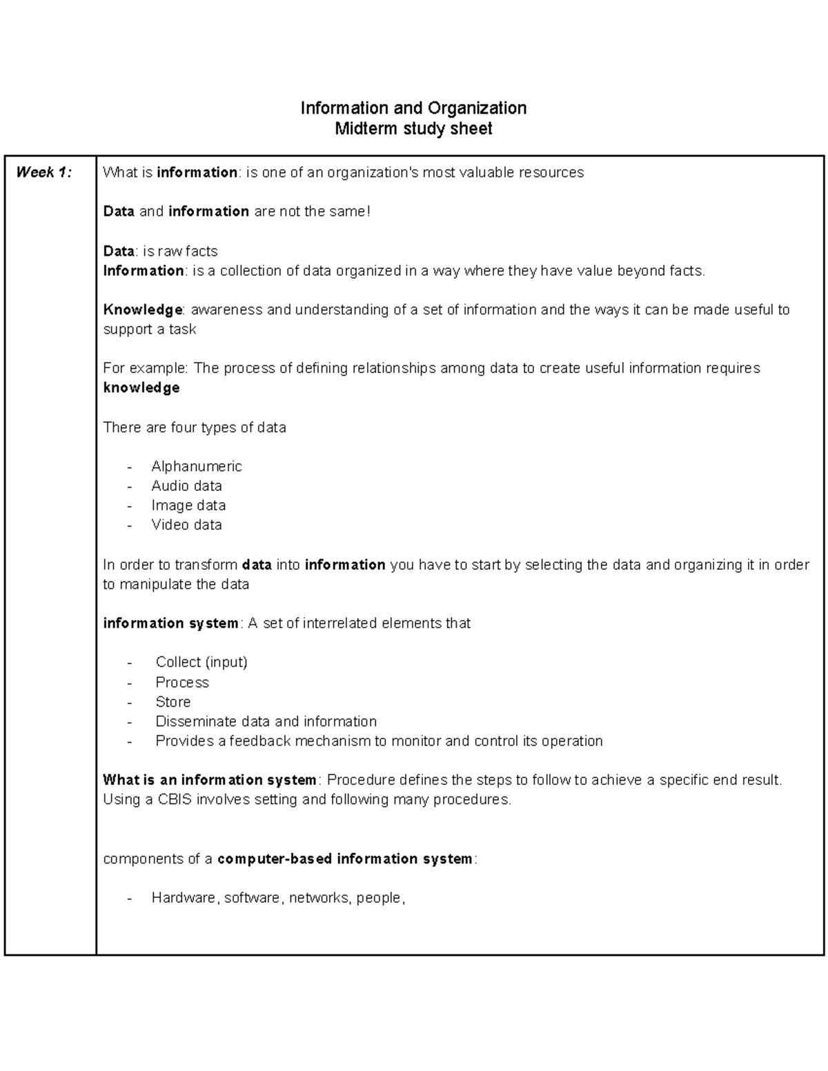 Information and Organization midterm - Information and Organization ...