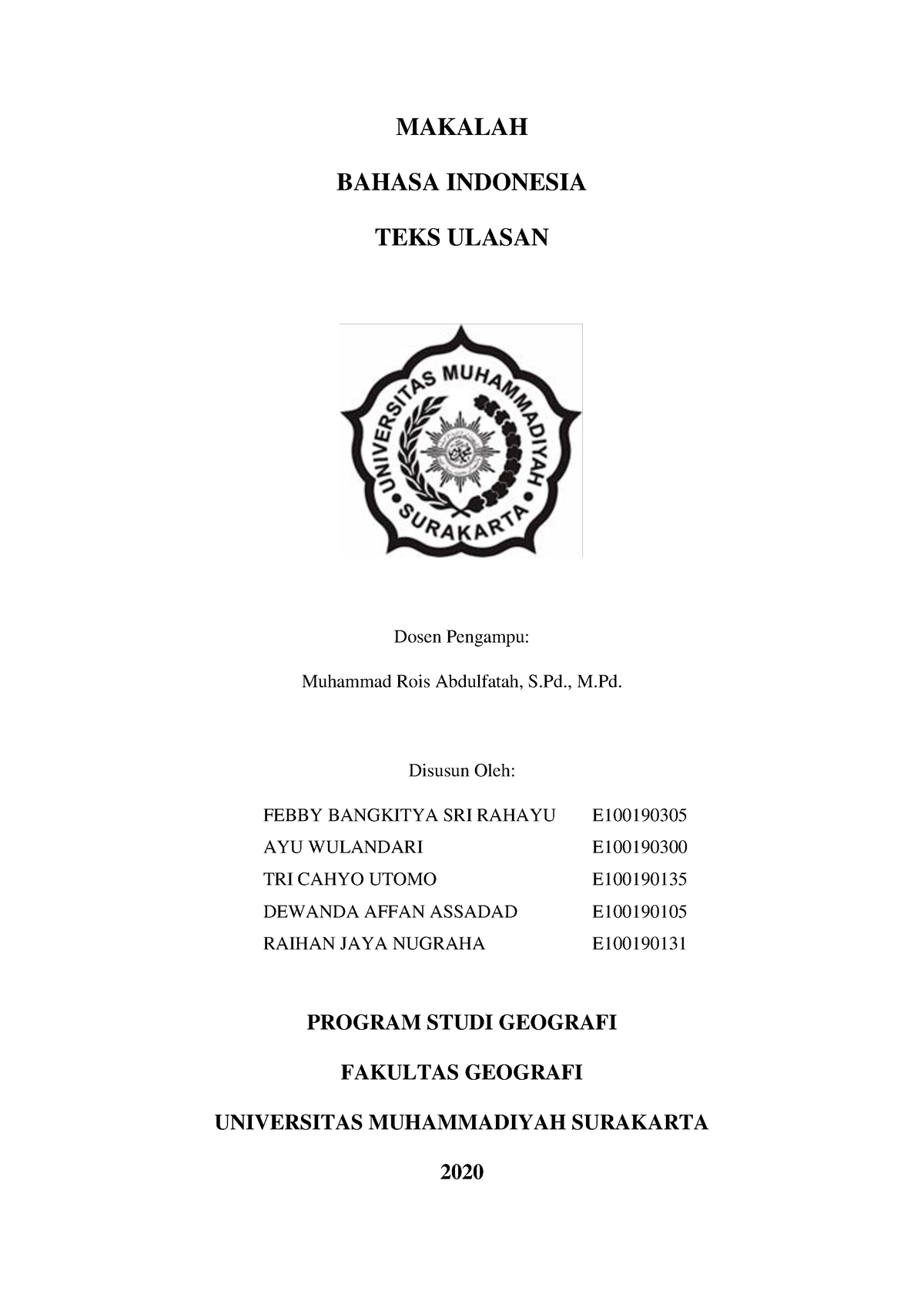 Makalah B. Indonesia Kelompok 4 Geografi Kelas D - MAKALAH BAHASA ...