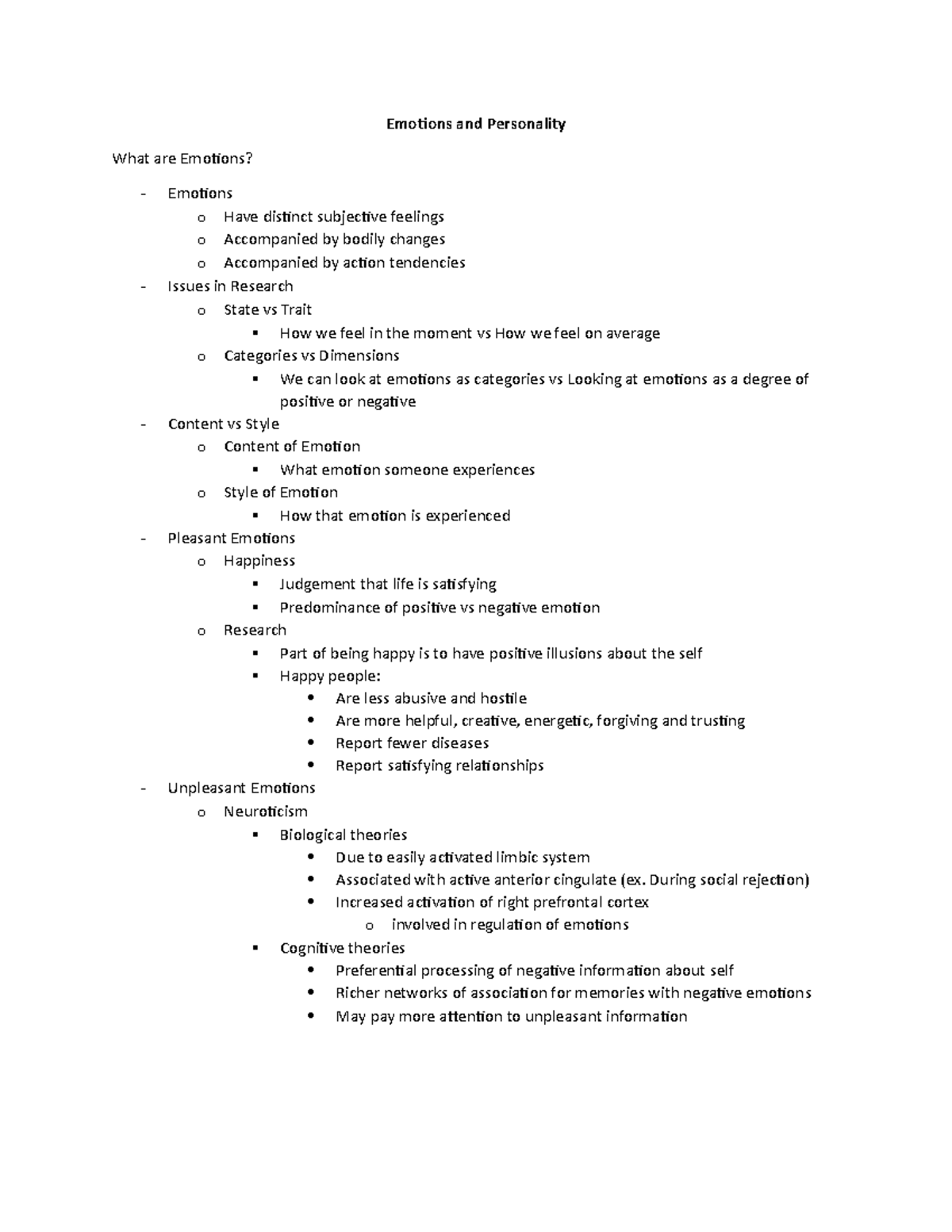 Lecture Notes, Lecture 12 - Emotions And Personality - Emotions And ...