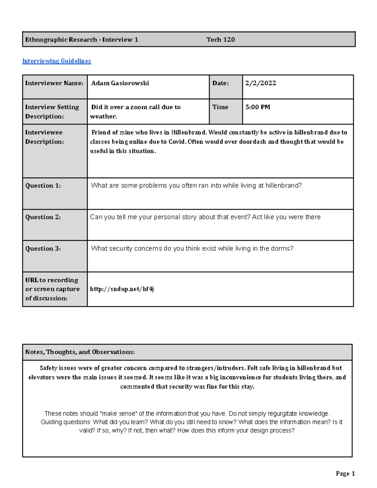 ethnographic interview assignment