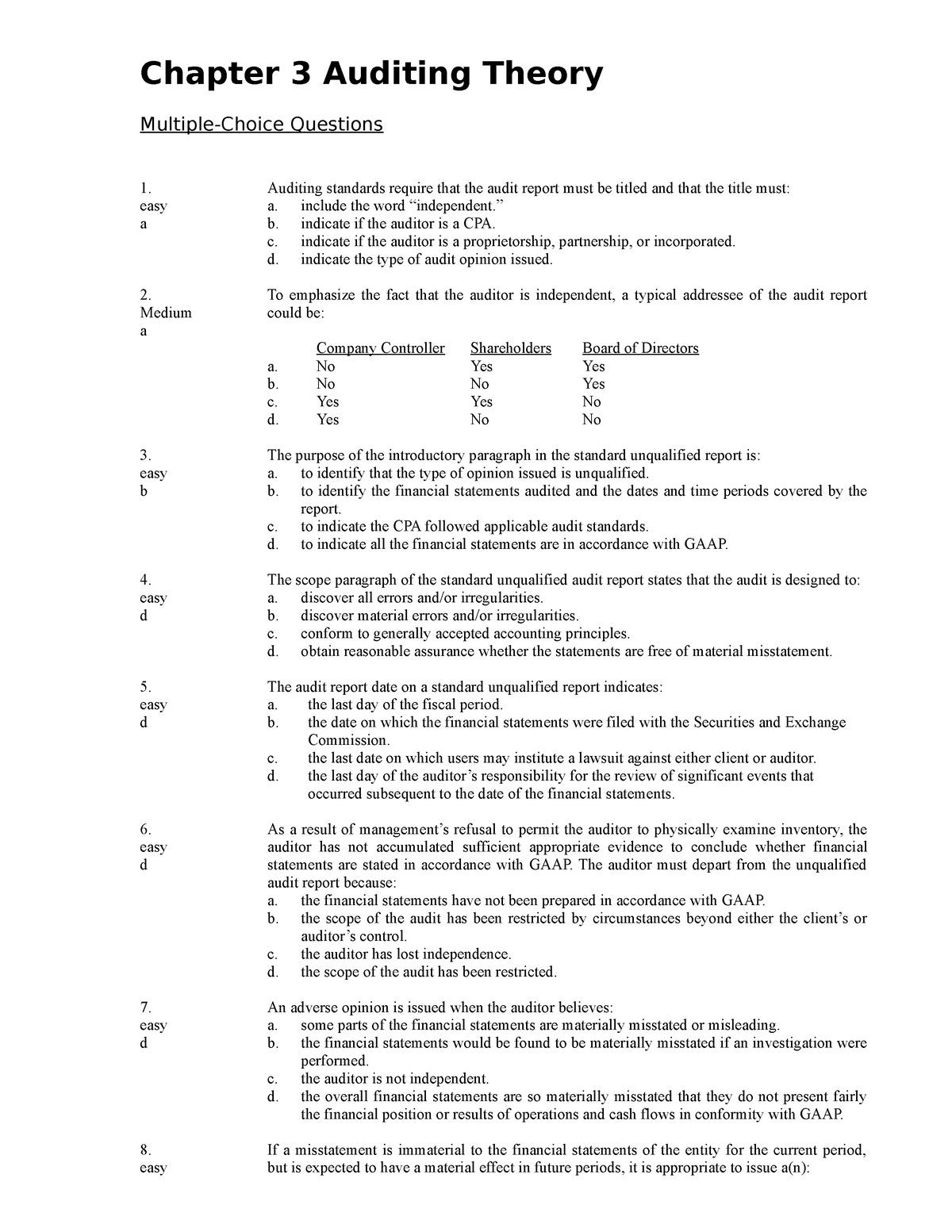 Ch03 Auditing-Theory-03 - Chapter 3 Auditing Theory Multiple-Choice ...