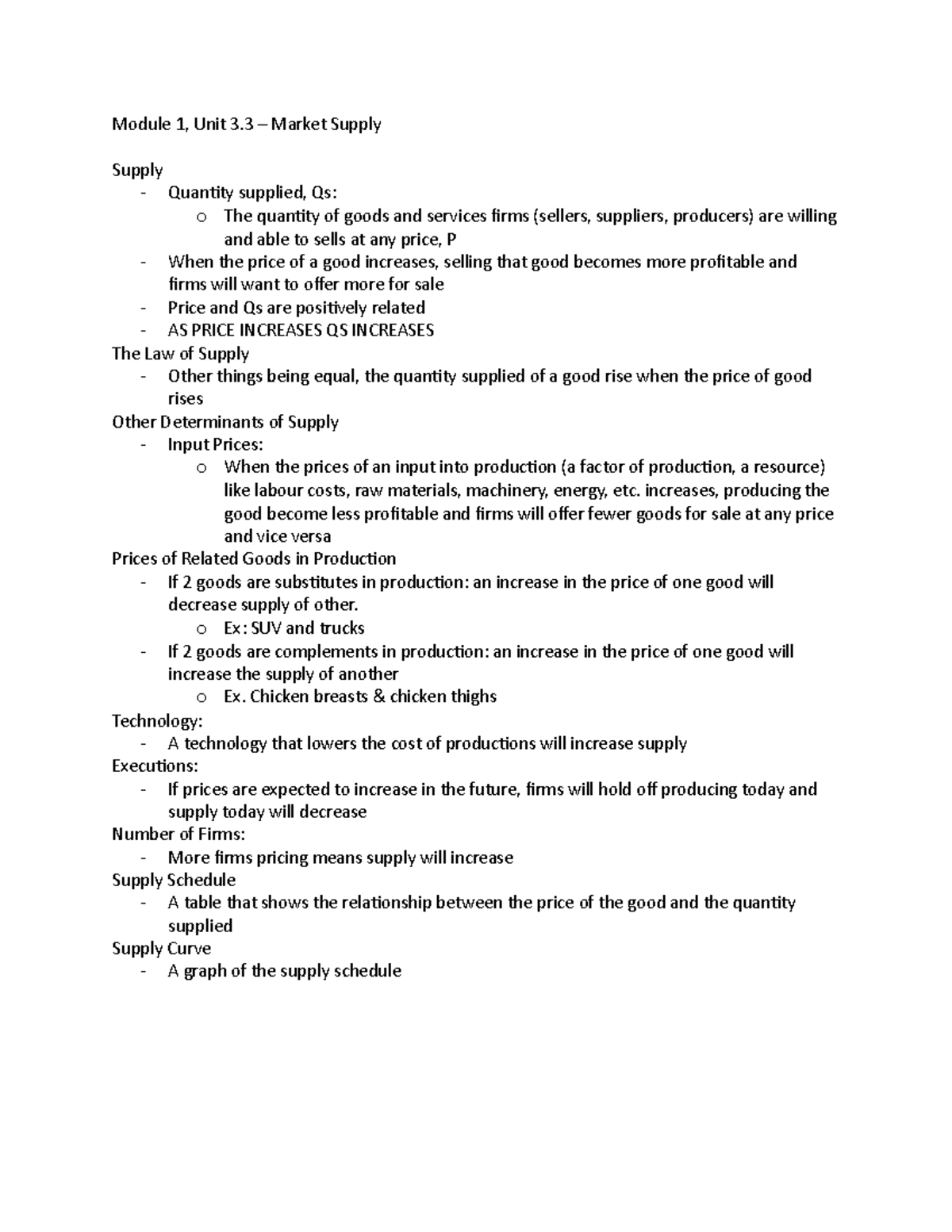 Module 1 Unit 3.2- Market Supply - Module 1, Unit 3 – Market Supply ...