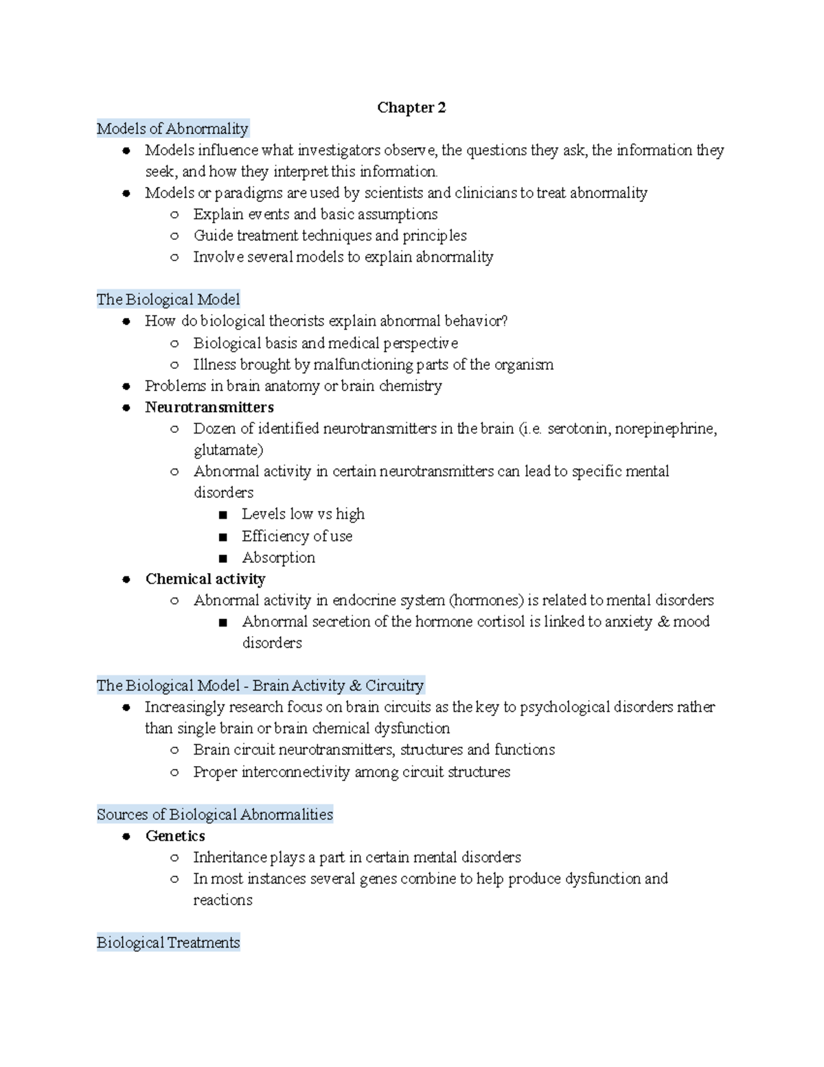 Psych 350 Chapter 2 - Chapter 2 Models Of Abnormality Models Influence ...