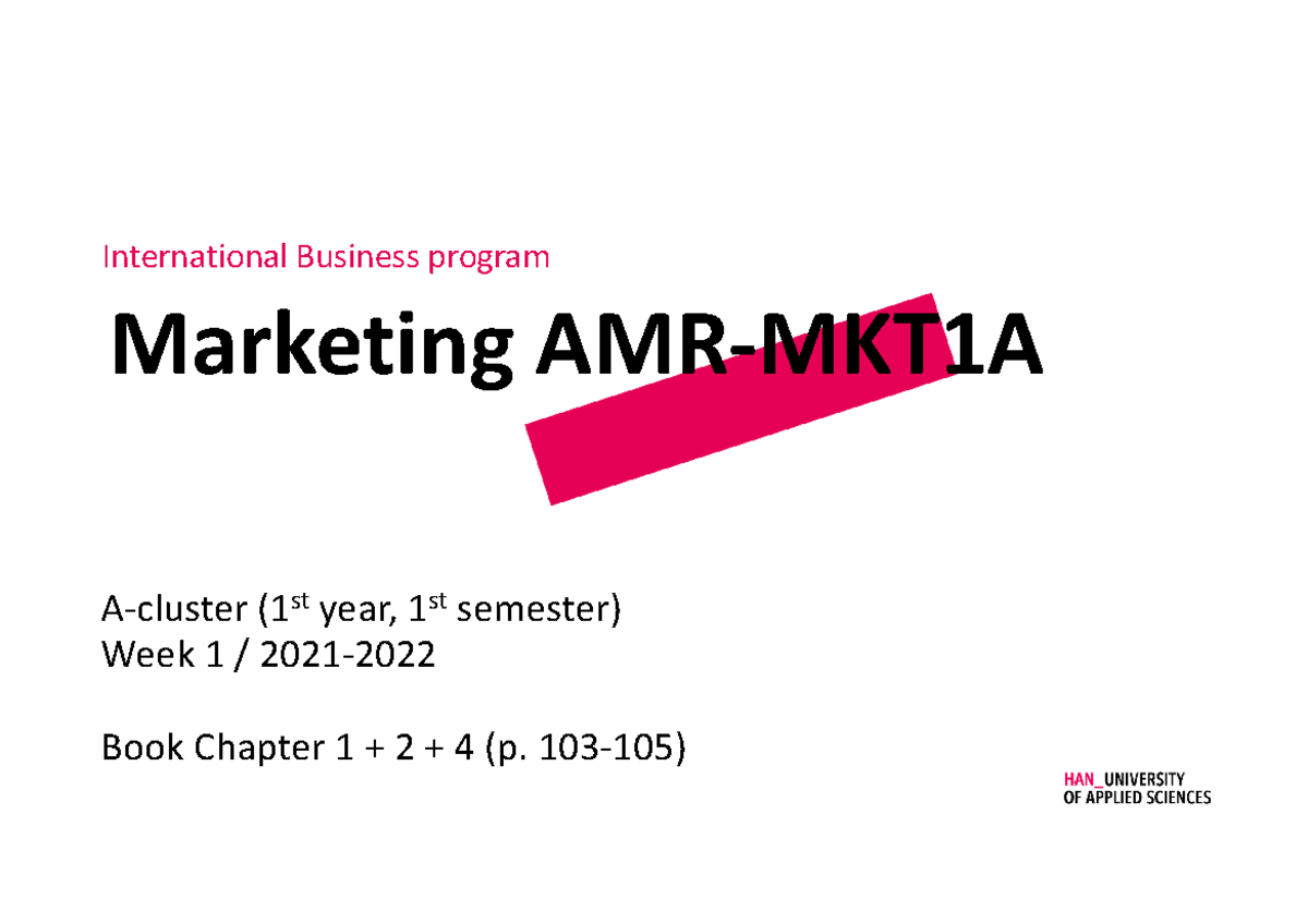 Week1 MKT 1A 21-22 rev Final - A-cluster ( st year, 1 st semester) Week