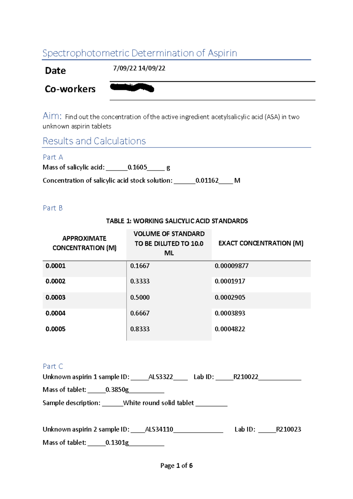 Assessment 1 UVVis Analysis of Aspirin Spectrophotometric