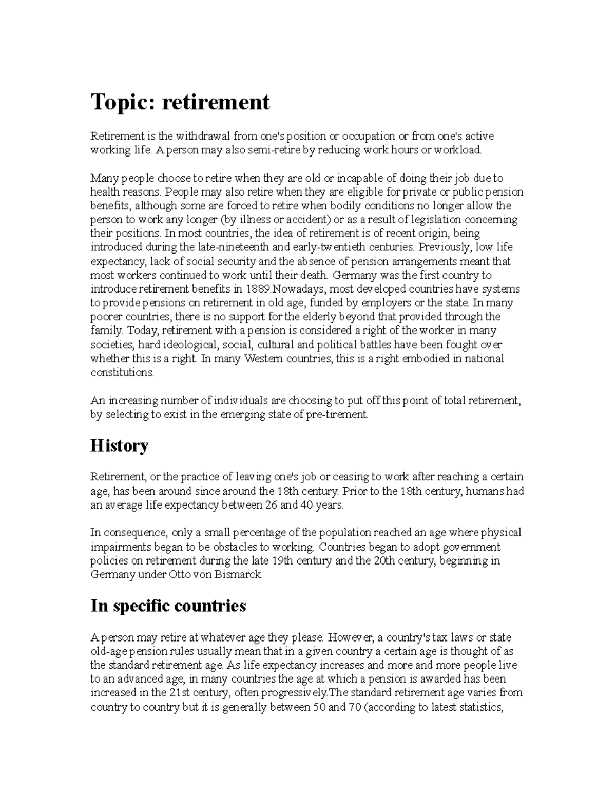 essay about retirement