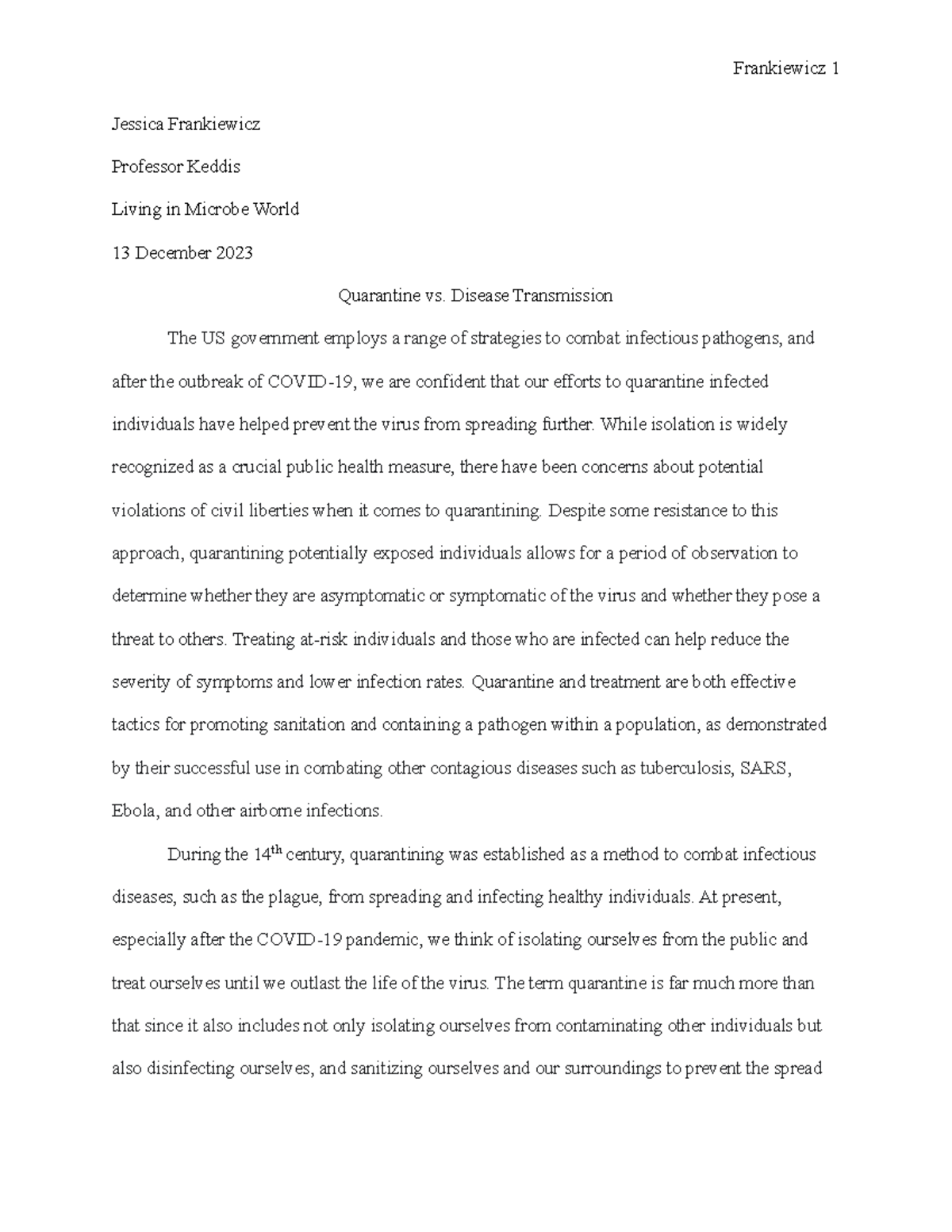 Frankiewicz. J- Position Paper - Jessica Frankiewicz Professor Keddis ...