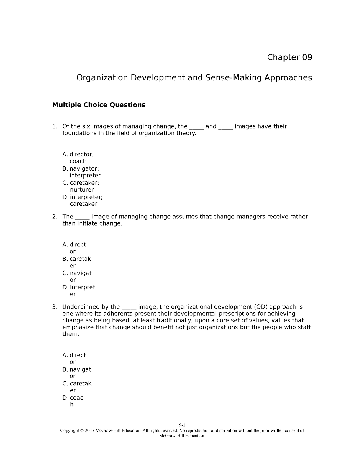 TBChap 009 - Test Bank - Chapter 09 Organization Development And Sense ...