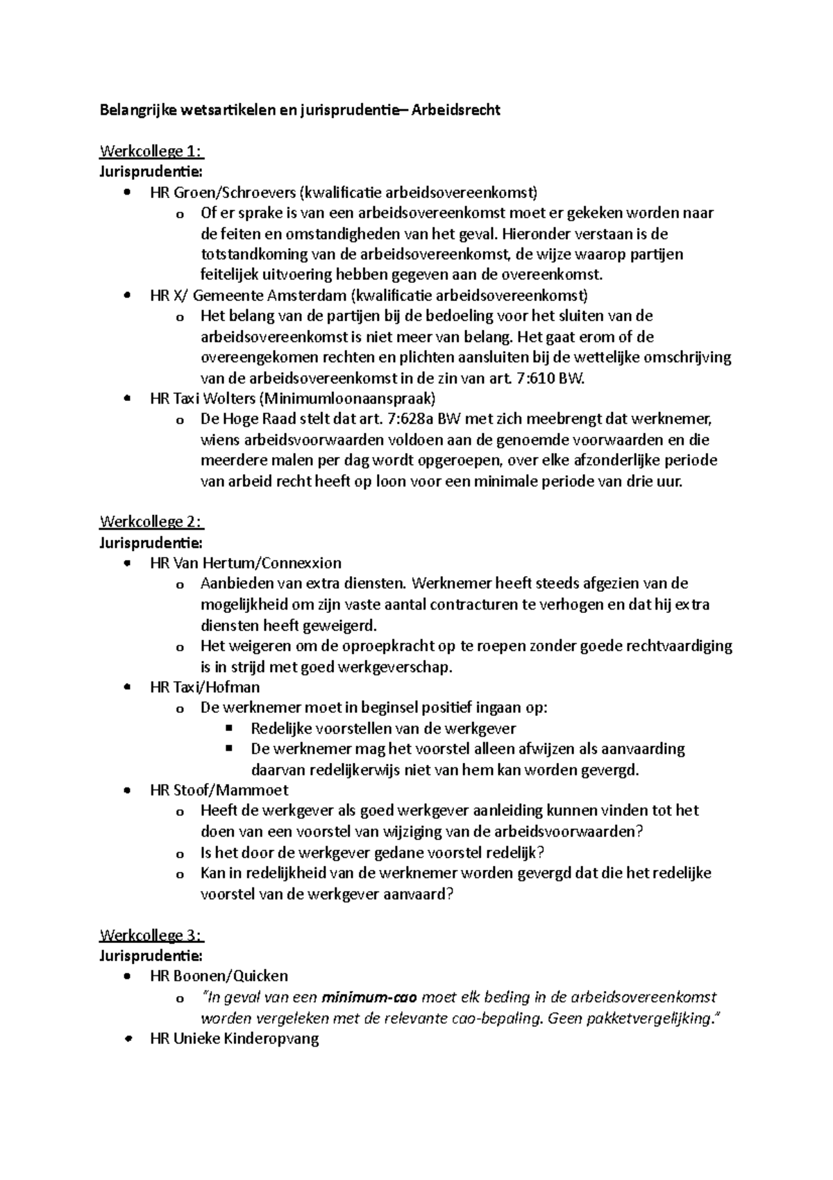 Jurisprudentie Arbeidsrecht - Belangrijke Wetsartikelen En ...