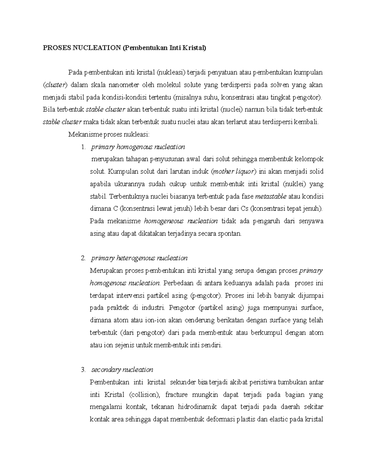 Mekanisme Proses Nukleasi - PROSES NUCLEATION (Pembentukan Inti Kristal ...