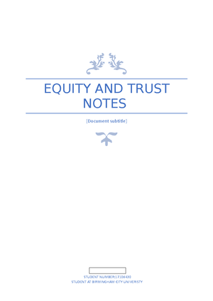Seminar 1 - Introduction to equity trusts - feedback - Law 6063 Equity ...