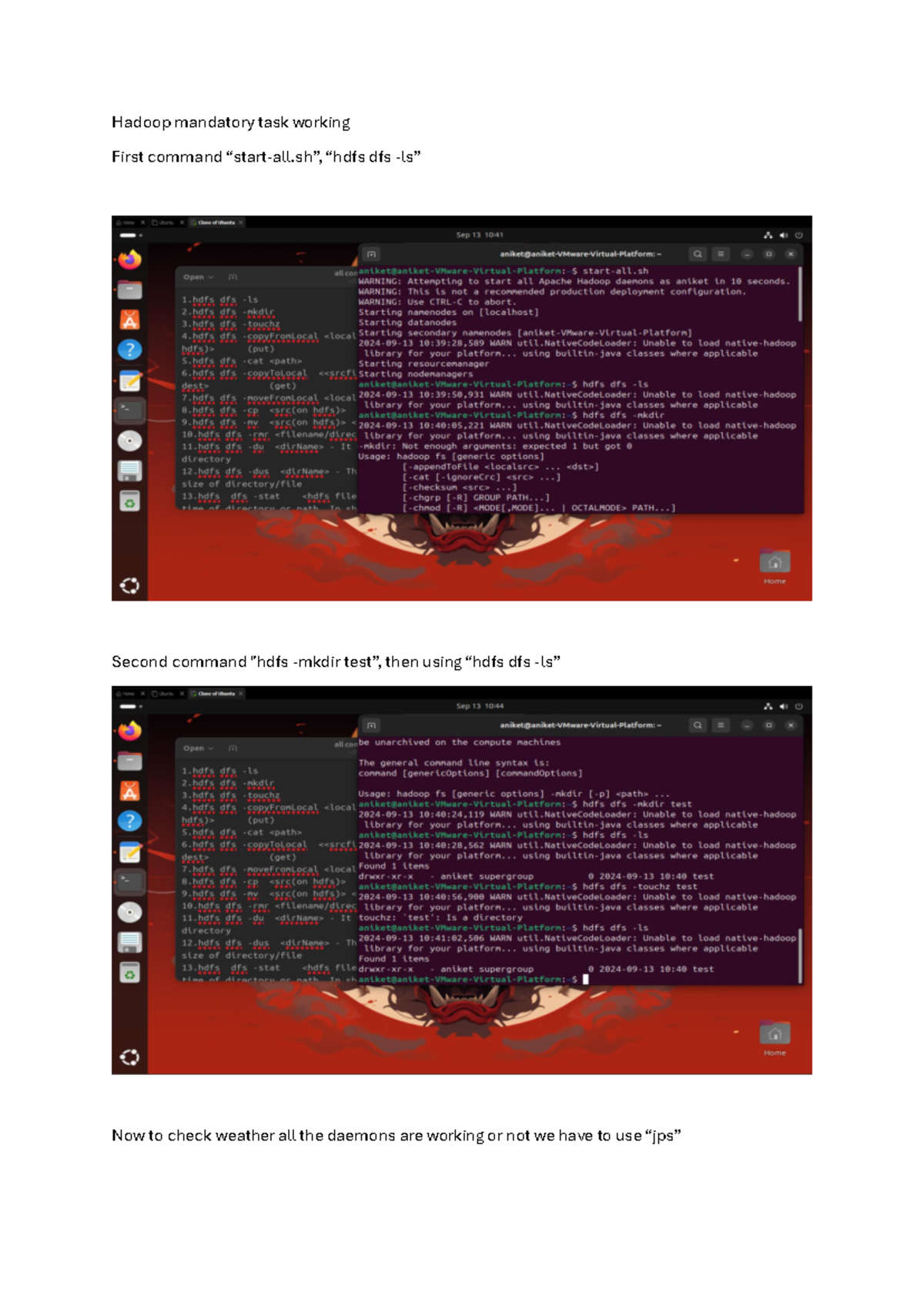 hadoop practical - Hadoop mandatory task working First command “start ...