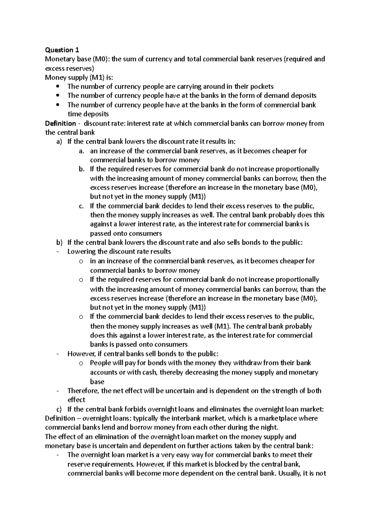 Monetary economics assignment III - Question 1 Monetary base (M0): the ...