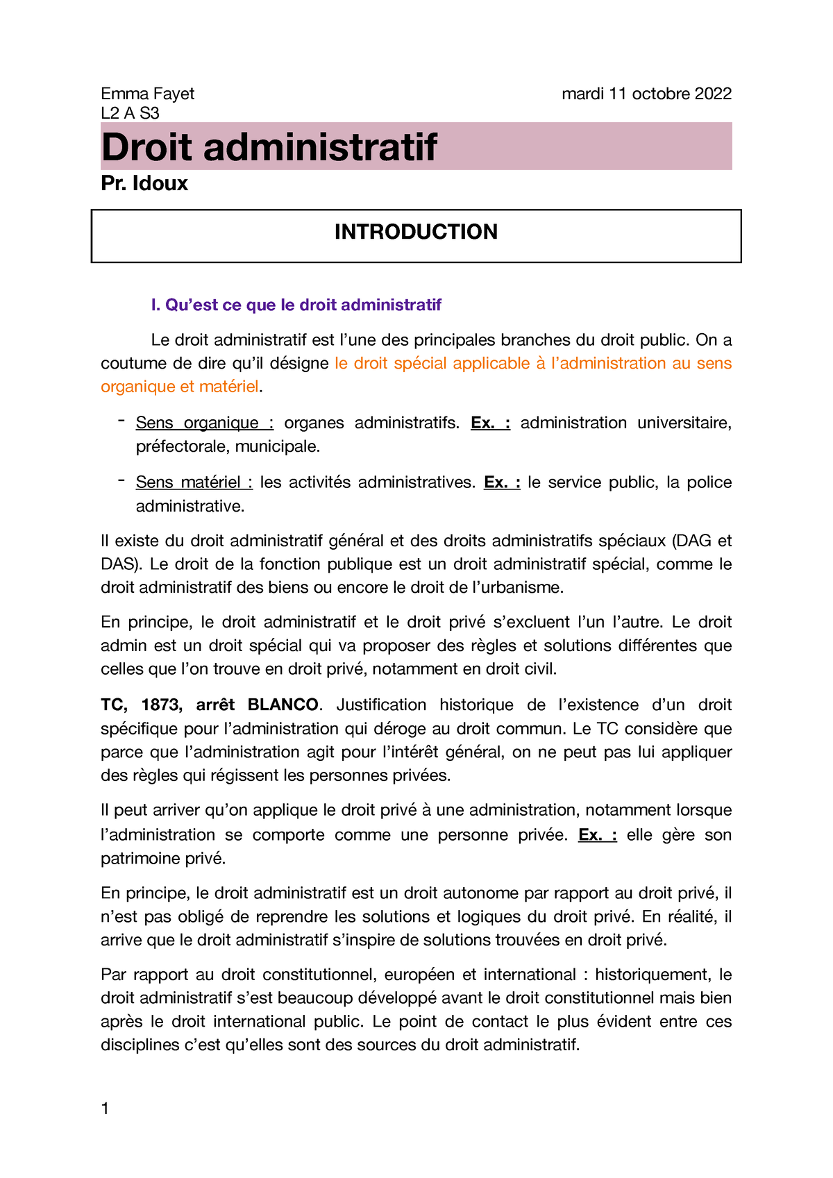 Droit Administratif - L2 A S Droit Administratif Pr. Idoux INTRODUCTION ...