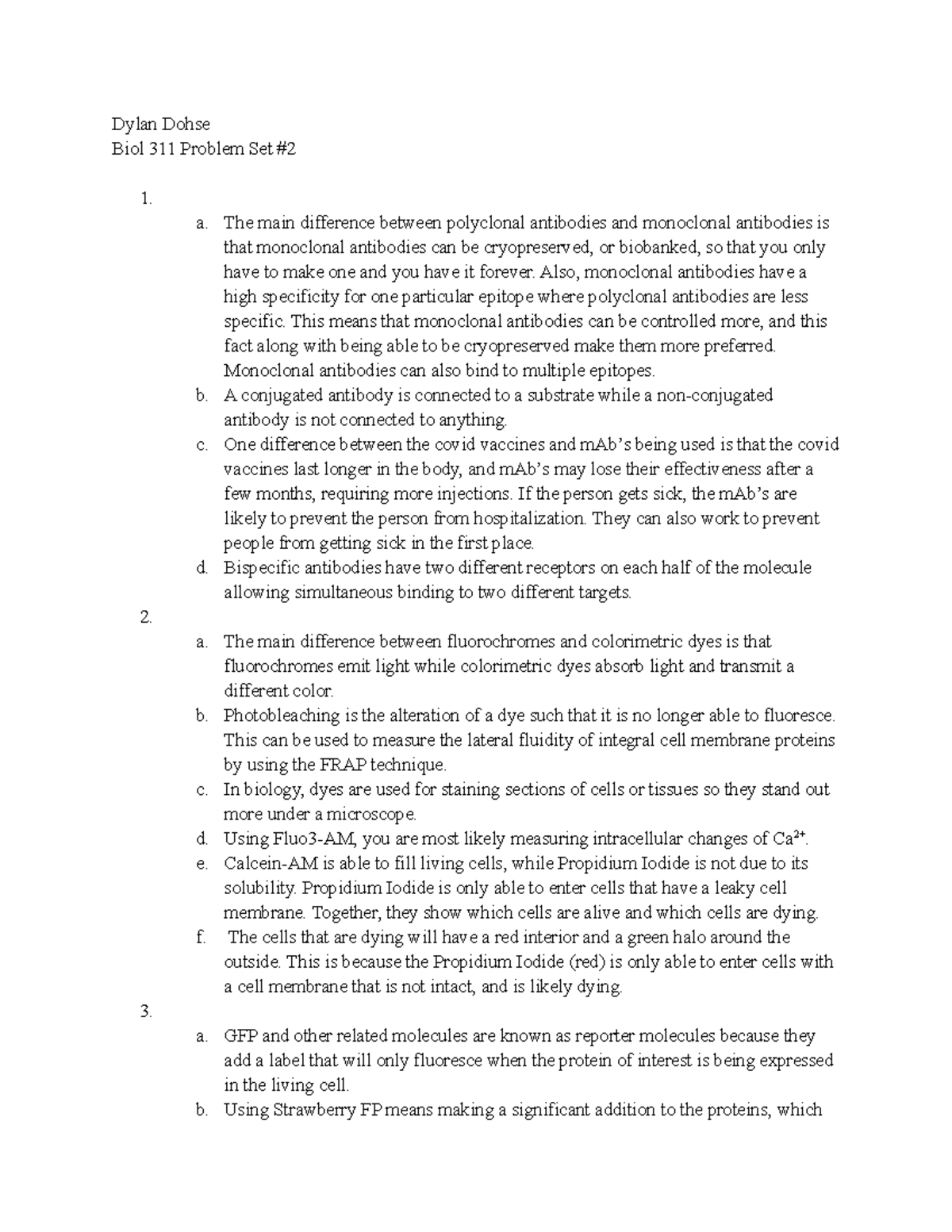 Problem Set 2 - The main difference between polyclonal antibodies and ...