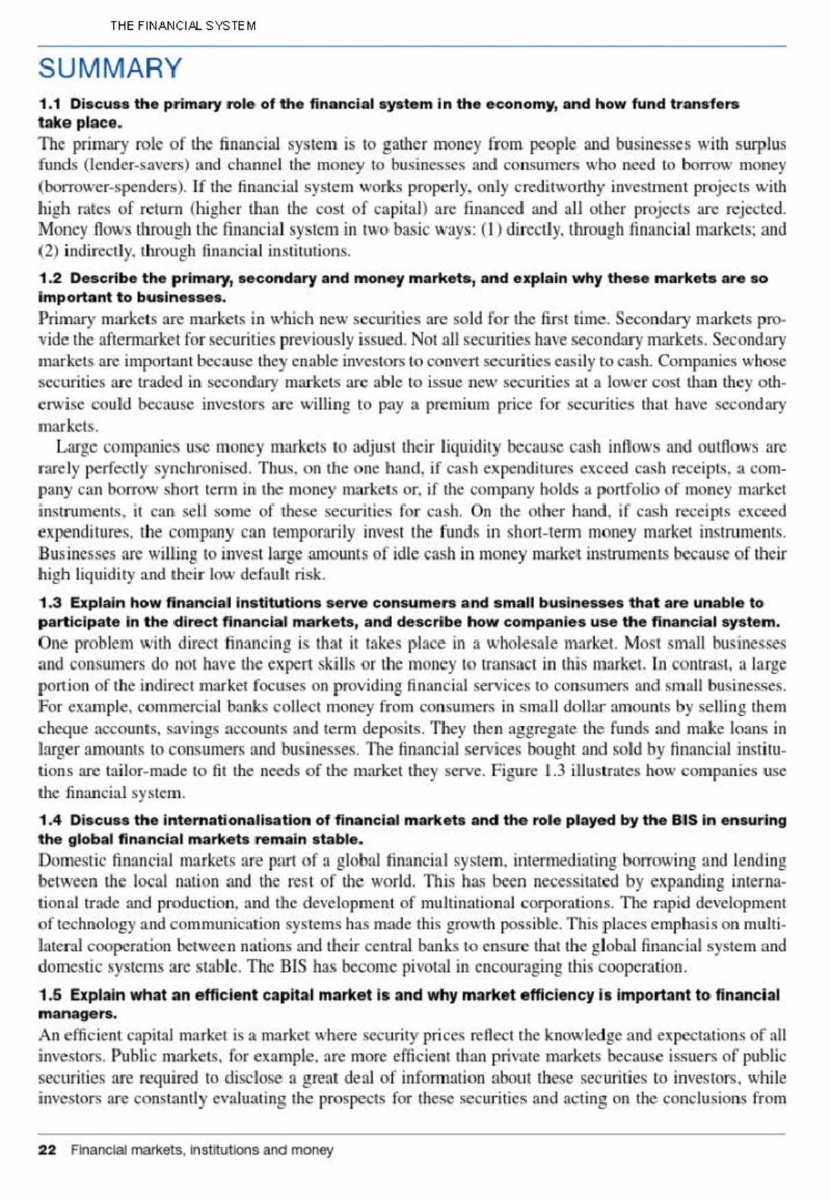 Ch1-18 Summary and Key words - 1203AFE - THE FINANCIAL SYSTEM THE ...