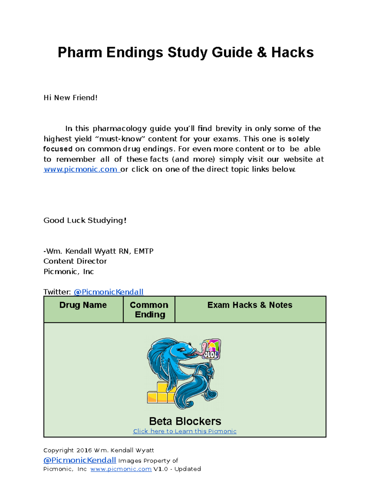 Picmonic Pharm Endings-Study Guide-Hacks-v1 - Copyright 2016 Wm ...