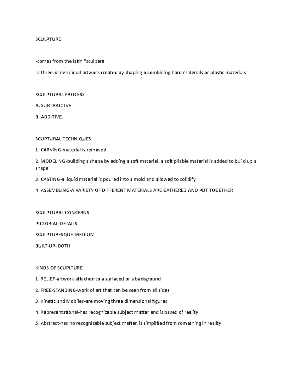 Contemp - Lecture notes 1 - SCULPTURE -comes from the latin 