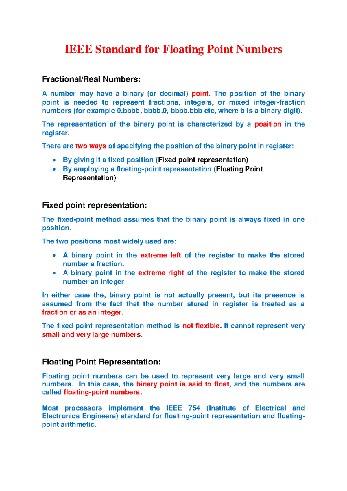 COA Floating point representation - IEEE Standard for Floating Point ...